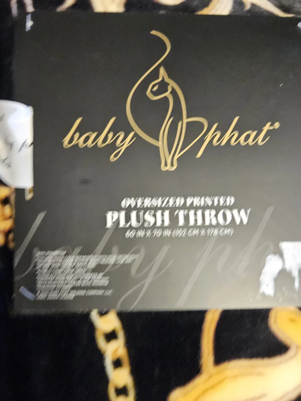 Baby Phat Black and Gold Baroque Plush Throw Blanket